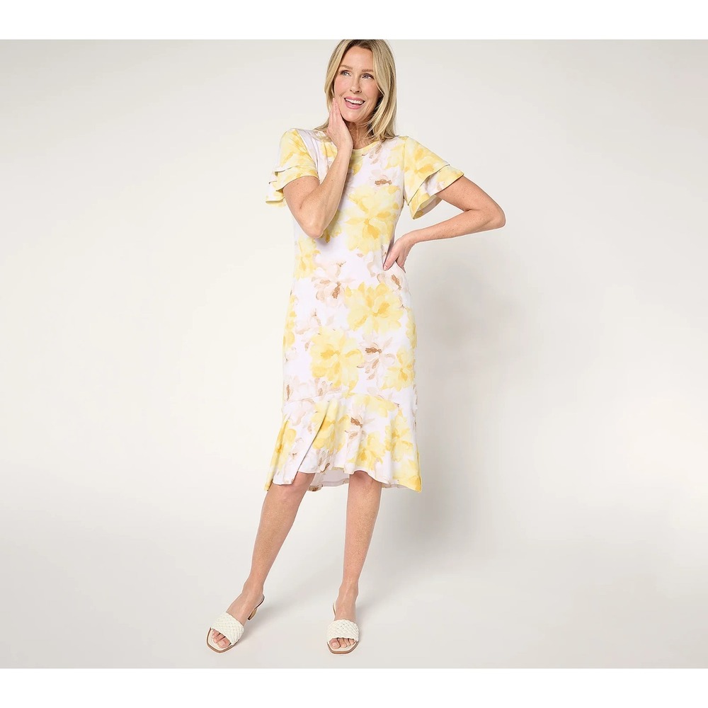 Dennis‎ Basso Petite Caviar Crepe Dress with Ruffle Detail petite small {#145-w